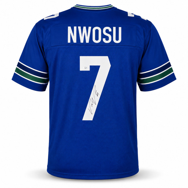 Seattle Seahawks Uchenna Nwosu Autographed Blue Throwback Jersey MCS Holo Stock #265565