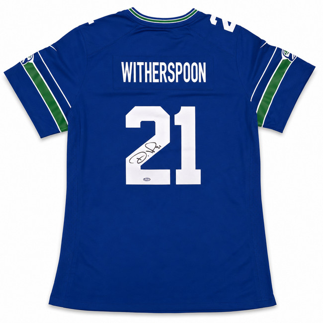 Seattle Seahawks Devon Witherspoon Autographed Women's Blue Nike Throwback 50 Year Patch Jersey Size XL MCS Holo Stock #265668
