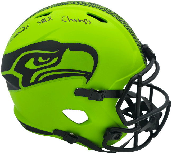 Zach Charbonnet Autographed Seattle Seahawks Rave Green Full Size Speed Replica Helmet "SB LX Champs" MCS Holo Stock #265874