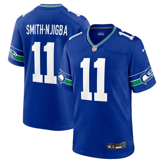 Jaxon Smith-Njigba Unsigned Seattle Seahawks Blue Throwback Nike Jersey Size XL Stock #265827