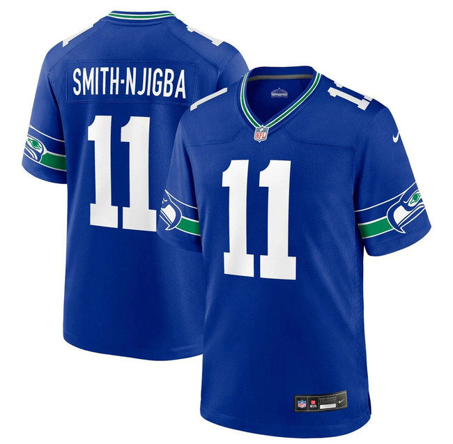 Jaxon Smith-Njigba Unsigned Seattle Seahawks Blue Throwback Nike Jersey Size XXL Stock #265828
