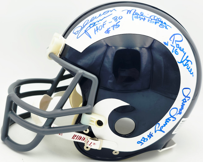 Los Angeles Rams Fearsome Foursome Autographed Blue Full Size Riddell Authentic Helmet With 4 Signatures Including Deacon Jones JSA #BA06055