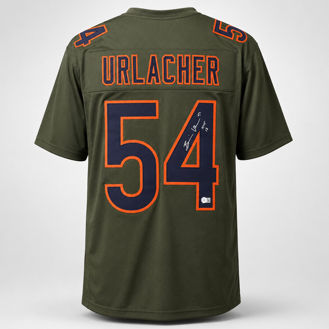 Chicago Bears Brian Urlacher Autographed Camo Green Jersey "HOF 18" Beckett BAS Witness Stock #265935