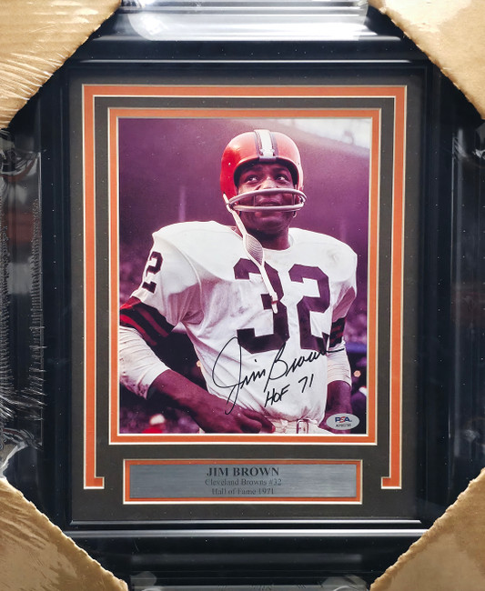 Jim Brown Autographed Framed 8x10 Photo Cleveland Browns "HOF 71" PSA/DNA #AP86795