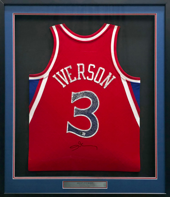 Philadelphia 76ers Allen Iverson Autographed Framed Red Mitchell & Ness HWC Swingman Jersey Beckett BAS Witness #1W901184