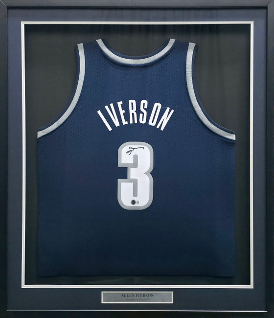 Georgetown Hoyas Allen Iverson Autographed Framed Blue Mitchell & Ness HWC Swingman Jersey Beckett BAS Witness #1W901187
