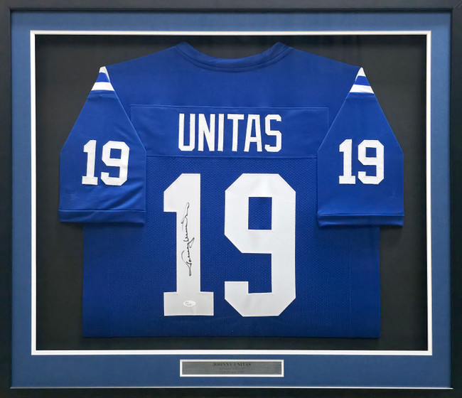 Baltimore Colts Johnny Unitas Autographed Framed Blue Jersey JSA #Z72538
