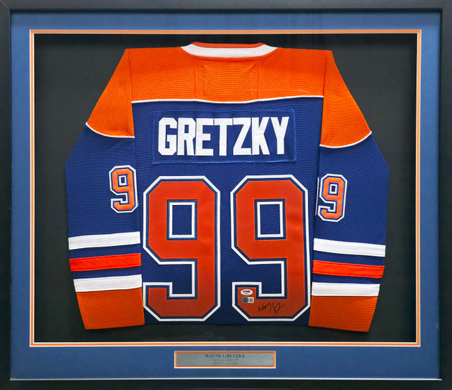 Edmonton Oilers Wayne Gretzky Autographed Framed Orange & Blue Jersey PSA/DNA & Beckett BAS #AE16694
