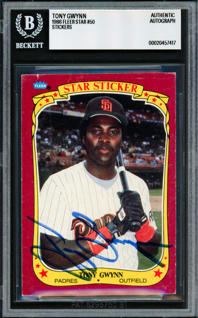 Tony Gwynn Autographed 1986 Fleer Stickers Card #50 San Diego Padres Beckett BAS #20457417