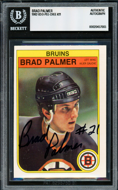 Brad Palmer Autographed 1982-83 O Pee Chee Card #21 Boston Bruins Vintage Signature Beckett BAS #20457665