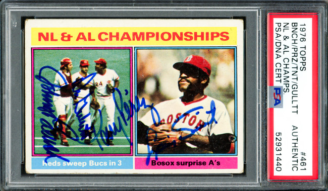 Johnny Bench, Tony Perez, Luis Tiant, & Don Gullett Autographed 1976 Topps Card #461 PSA/DNA #52931440