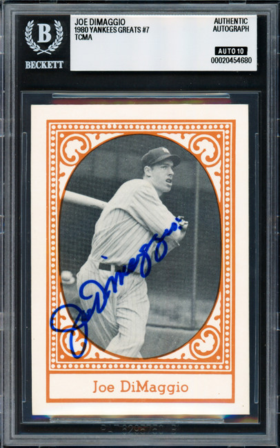 Joe Dimaggio Autographed 1980 TCMA Card #3 New York Yankees Auto Grade Gem Mint 10 Vintage Signature Beckett BAS #20454680