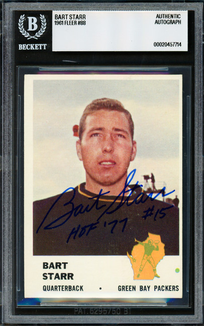 Bart Starr Autographed 1961 Fleer Card #88 Green Bay Packers Beckett BAS #20457714