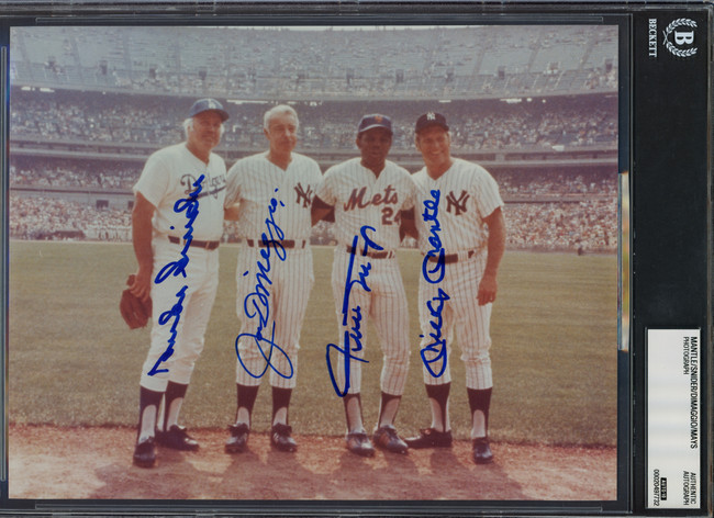 Mickey Mantle, Joe Dimaggio, Willie Mays & Duke Snider Autographed 8x10 Photo Auto Grade Gem Mint 10 Beckett BAS #20497732