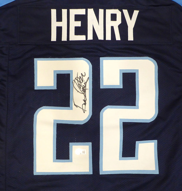 Tennessee Titans Derrick Henry Autographed Blue Custom Jersey Beckett BAS QR #W173087