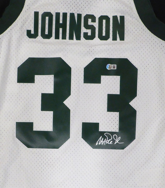 Michigan State Spartans Magic Johnson Autographed White Mitchell & Ness Jersey (Smudged) Beckett BAS QR #4W062587