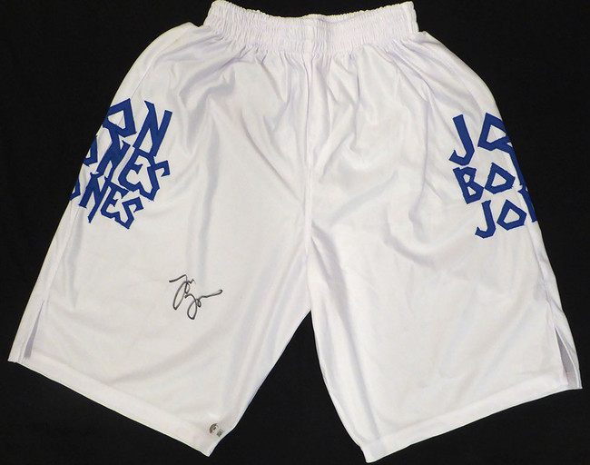 Jon Jones Autographed White Custom MMA Trunks Beckett BAS QR #WJ76302