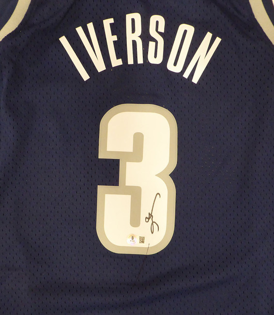 Georgetown Bulldogs Allen Iverson Autographed Blue Authentic Mitchell & Ness Jersey Beckett BAS QR #3W343403