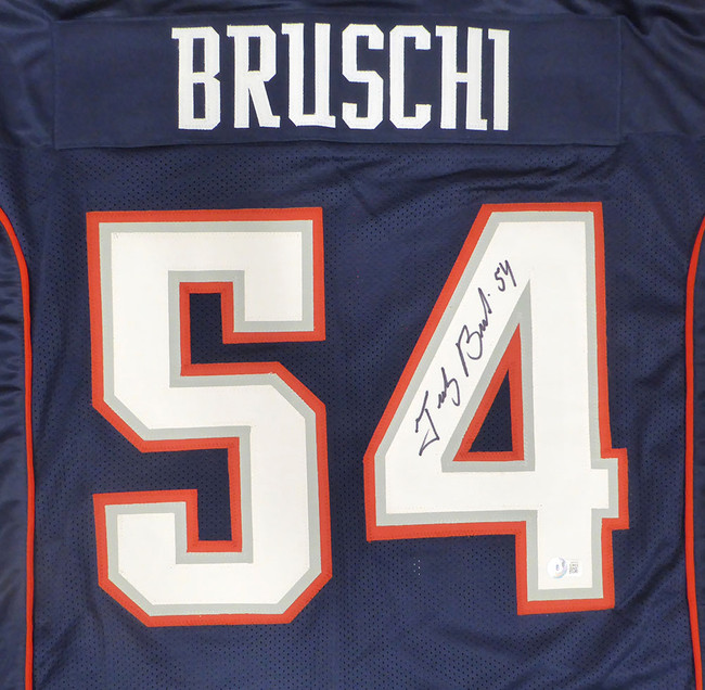 New England Patriots Teddy Bruschi Autographed Blue Jersey Beckett BAS QR #W959708