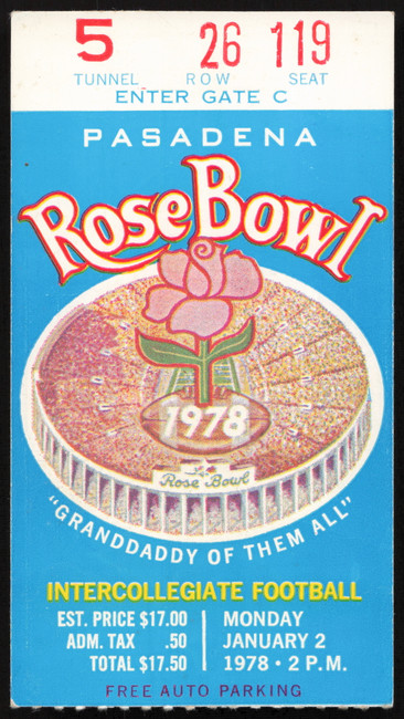 Unsigned 1978 Rose Bowl Ticket Stub Washington vs. Michigan SKU #267030
