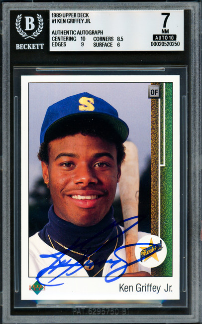 Ken Griffey Jr. Autographed 1989 Upper Deck Rookie Card #1 Seattle Mariners BGS 7 Auto Grade Gem Mint 10 Beckett BAS #20520250
