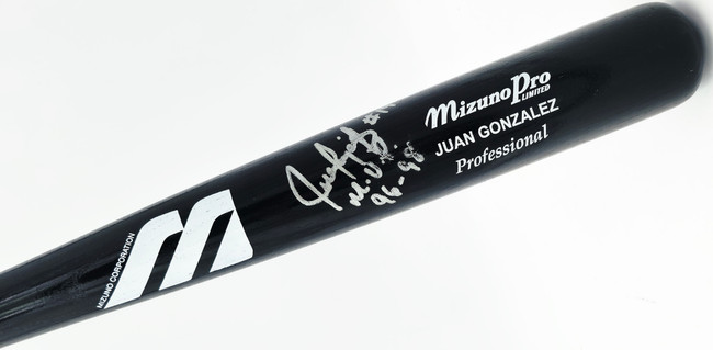 Juan Gonzalez Autographed Game Issued Mizuno Baseball Bat Texas Rangers Beckett BAS QR #BX67611