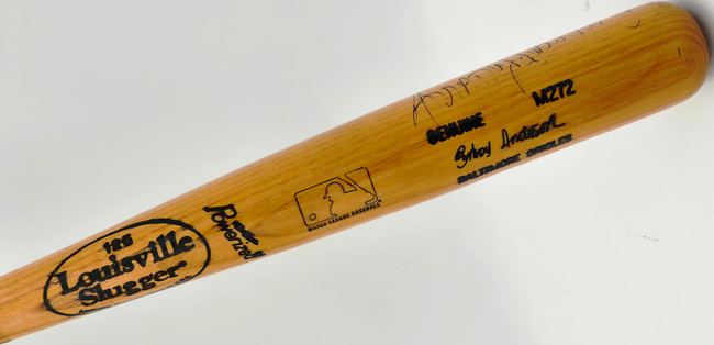 Brady Anderson Autographed Game Used Uncracked Louisville Slugger M272 Baseball Bat Baltimore Orioles Beckett BAS QR #BX67603
