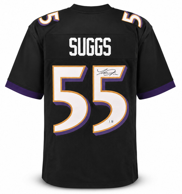 Baltimore Ravens Terrell Suggs Autographed Black Jersey Beckett BAS Witness Stock #267048