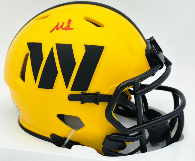 Mike Sainristil Autographed Washington Commanders Rave Yellow Speed Mini Helmet Beckett BAS QR Stock #267260