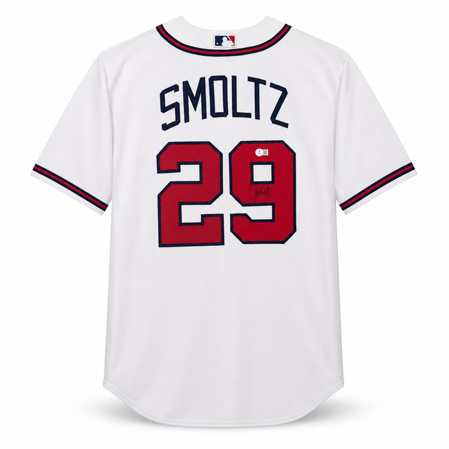Atlanta Braves John Smoltz Autographed White Nike Jersey Size XL Beckett BAS QR Stock #266281