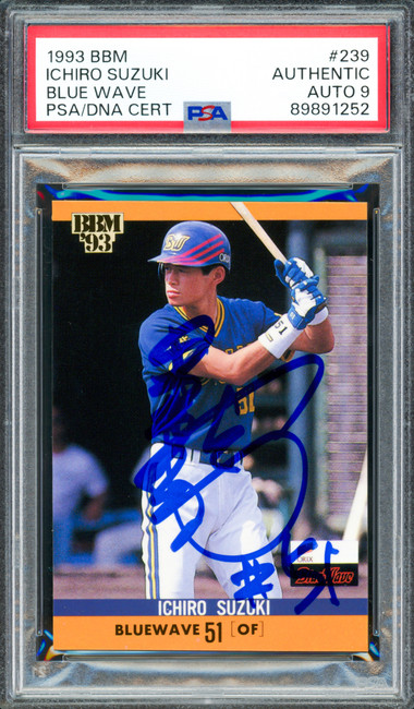 Ichiro Suzuki Autographed 1993 BBM Rookie Card #239 Orix BlueWave Auto Grade Mint 9 "#51" (In Kanji) PSA/DNA #89891252
