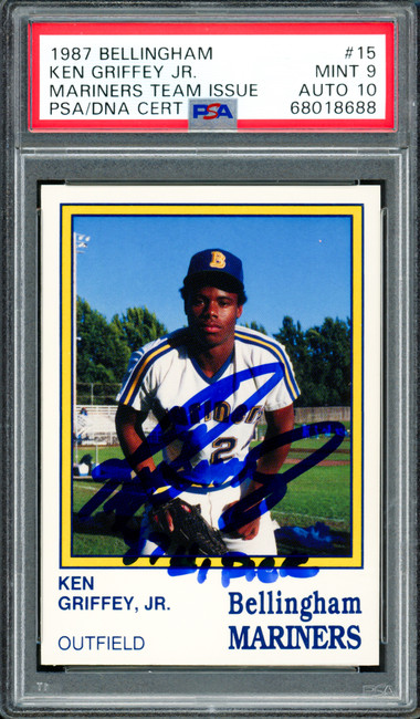 Ken Griffey Jr. Autographed 1987 Bellingham Rookie Card #15 Seattle Mariners PSA 9 Auto Grade Gem Mint 10 "87 #1 Pick" PSA/DNA #68018688