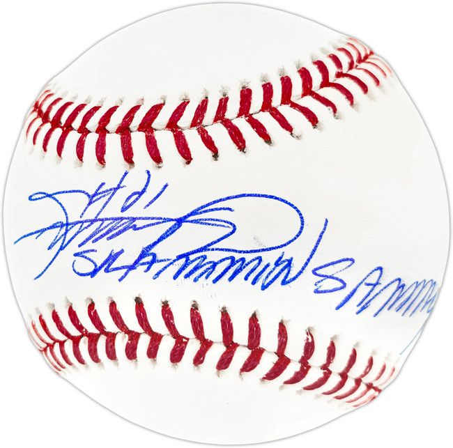 Sammy Sosa Autographed Official MLB Baseball Chicago Cubs "Slammin Sammy" Beckett BAS Witness Stock #267425