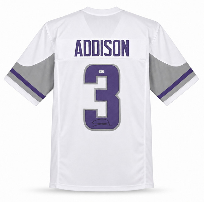 Minnesota Vikings Jordan Addison Autographed White Jersey Beckett BAS QR Stock #267434