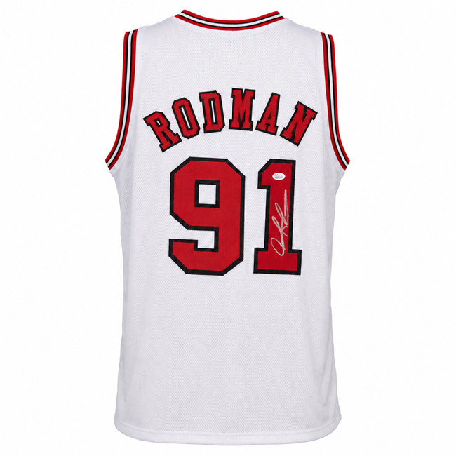 Chicago Bulls Dennis Rodman Autographed White Jersey JSA Stock #267420