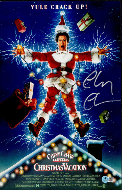 Chevy Chase Autographed 11x17 Christmas Vacation Movie Poster Clark Griswold (Smudged) Beckett BAS QR #BW23079