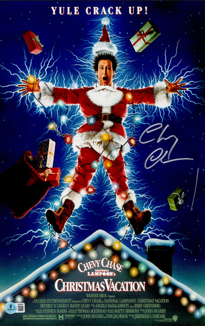 Chevy Chase Autographed 11x17 Christmas Vacation Movie Poster Clark Griswold Beckett BAS QR #BW23501