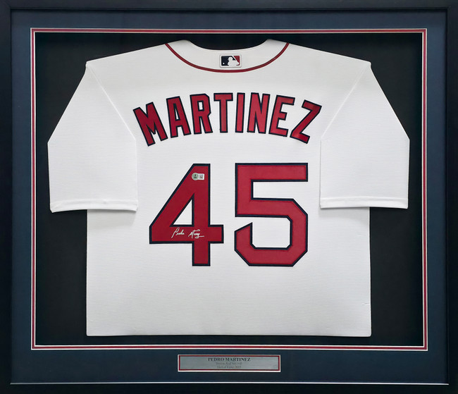 Boston Red Sox Pedro Martinez Autographed Framed White Nike Jersey Beckett BAS Witness Stock #267459