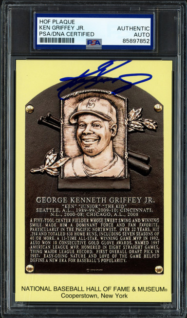 Ken Griffey Jr. Autographed Hall of Fame HOF Plaque Postcard Seattle Mariners PSA/DNA #85897852