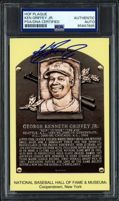Ken Griffey Jr. Autographed Hall of Fame HOF Plaque Postcard Seattle Mariners PSA/DNA #85897895