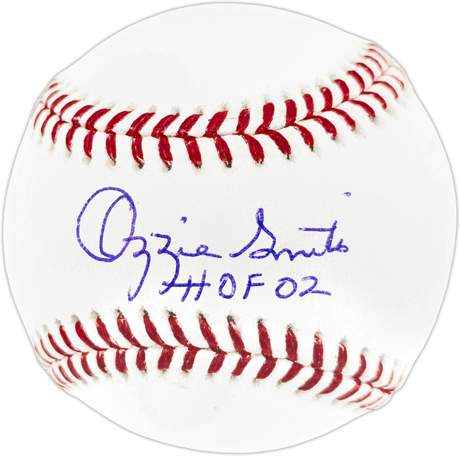 Ozzie Smith Autographed Official MLB Baseball St. Louis Cardinals "HOF 02" Fanatics Holo Stock #267876