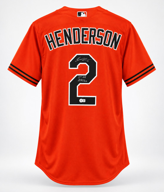 Baltimore Orioles Gunnar Henderson Autographed Orange Nike Jersey Size XL "1st HR 8/31/22" Beckett BAS QR Stock #267827