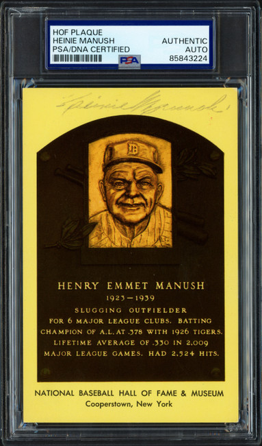 Heinie Manush Autographed Hall of Fame Plaque Postcard Detroit Tigers PSA/DNA #85843224