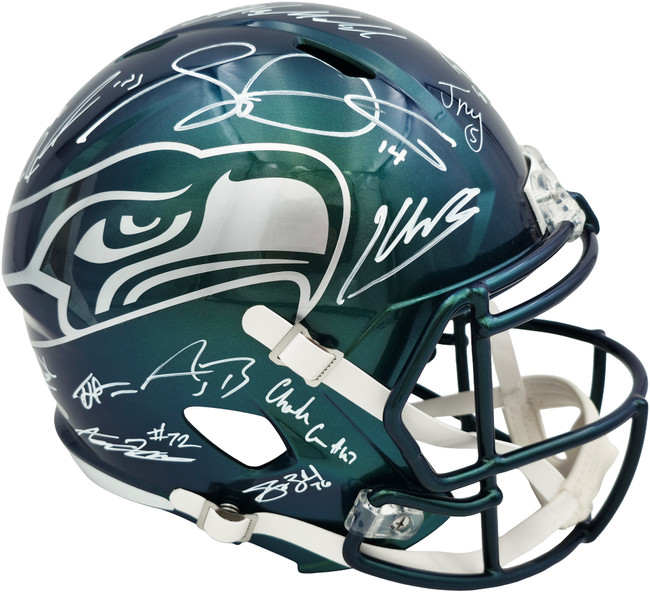 Seattle Seahawks Super Bowl LX Champions Autographed Rivalries Full Size Speed Replica Helmet With 31 Signatures Including Sam Darnold & Jaxon Smith-Njigba #/12 Stock #268086
