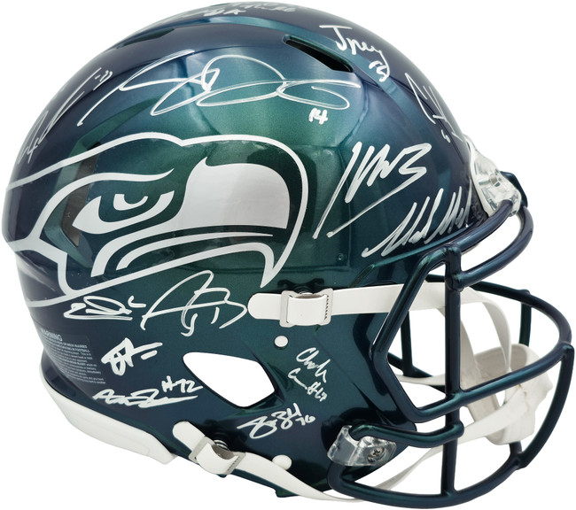 Seattle Seahawks Super Bowl LX Champions Autographed Rivalries Full Size Speed Authentic Helmet With 31 Signatures Including Sam Darnold & Jaxon Smith-Njigba #/60 Stock #268085