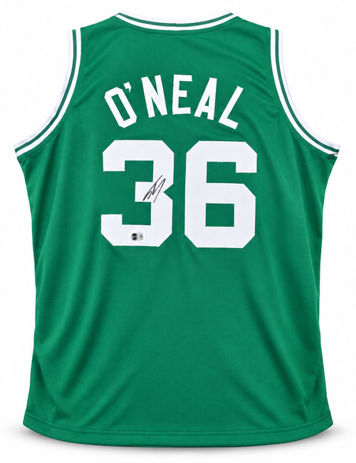 Boston Celtics Shaquille O'Neal Autographed Green Jersey Beckett BAS Witness Stock #267986