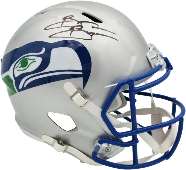 Brian Bosworth Autographed Seattle Seahawks Silver 1983-2001 Throwback Full Size Speed Replica Helmet Beckett BAS Witness Stock #268120