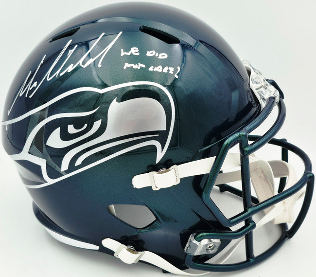 Mike Macdonald Autographed Seattle Seahawks Rivalries Full Size Speed Replica Helmet "We Did Not Care" (Smudged) Beckett BAS Witness #4W801946