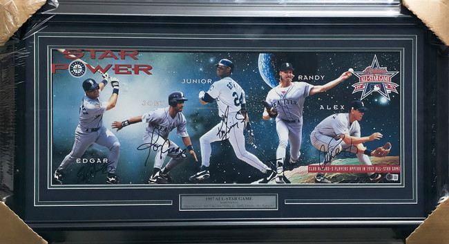1997 Seattle Mariners All Stars Autographed Framed 12x30 Photo With 5 Signatures Including Ken Griffey Jr. & Randy Johnson Beckett BAS #AE85539