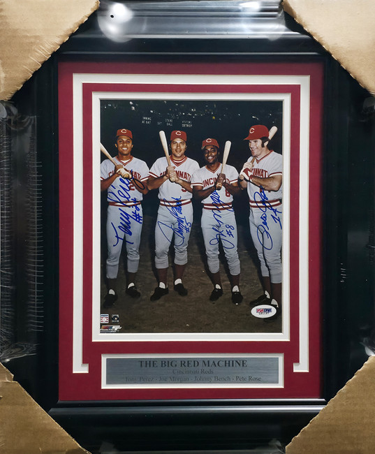 Big Red Machine Autographed Framed 8x10 Photo Cincinnati Reds With 4 Signatures Including Pete Rose PSA/DNA #L61197